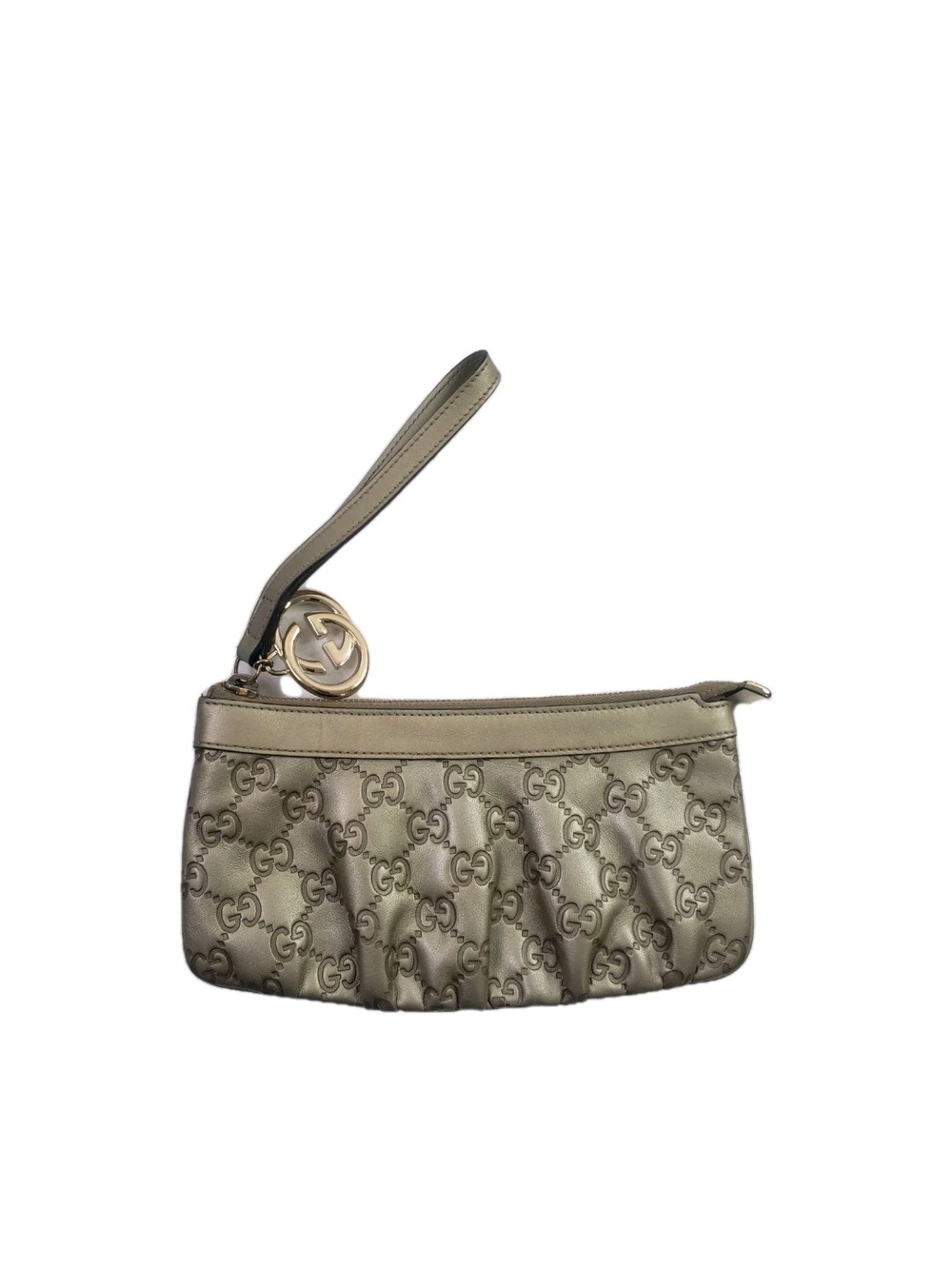 Gucci Guccissima Gold Metallic GG Wristlet with Detachable Strap